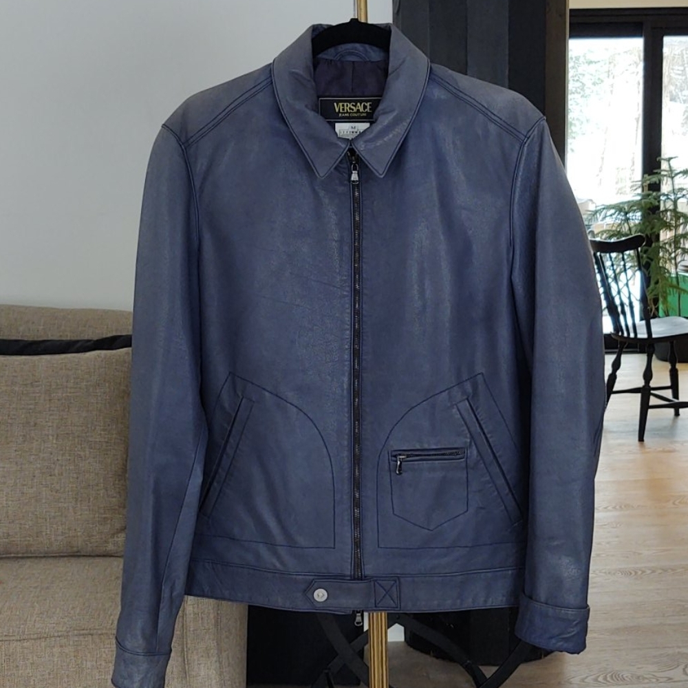 VERSACE leather zip coat jacket